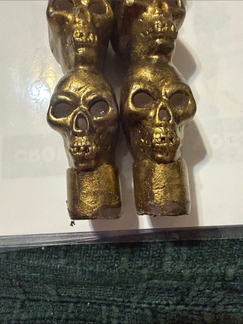 *PAINTED* Gold Skull Taper Candles - Decorative Halloween Home Accent